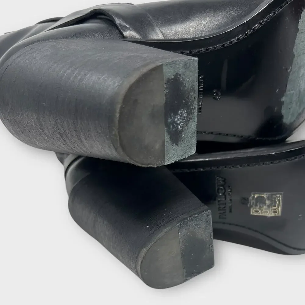 PARTLOW Charlotte Leather Buckle Western Booties In Nero Size 42